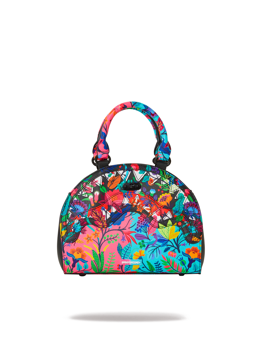 Luxury shark bag handbag with signature turn lock, showcasing the rubber shark mouth hardware