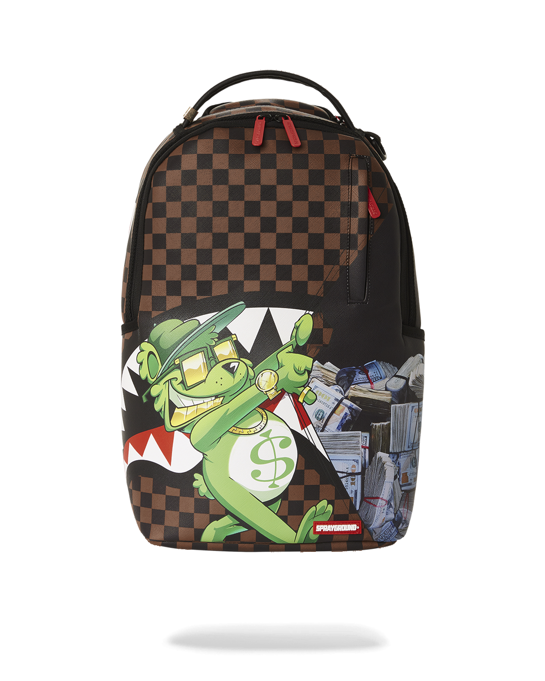 Faux leather backpack with front zipper pocket and side pockets