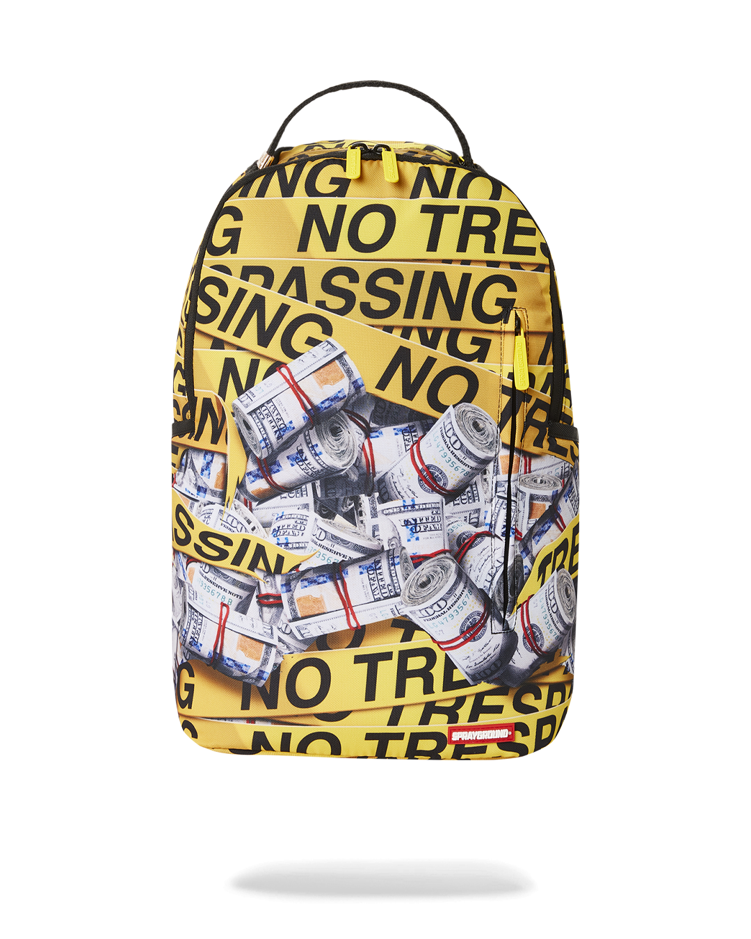 Front view of leather laptop backpack with gold zippers and front pocket