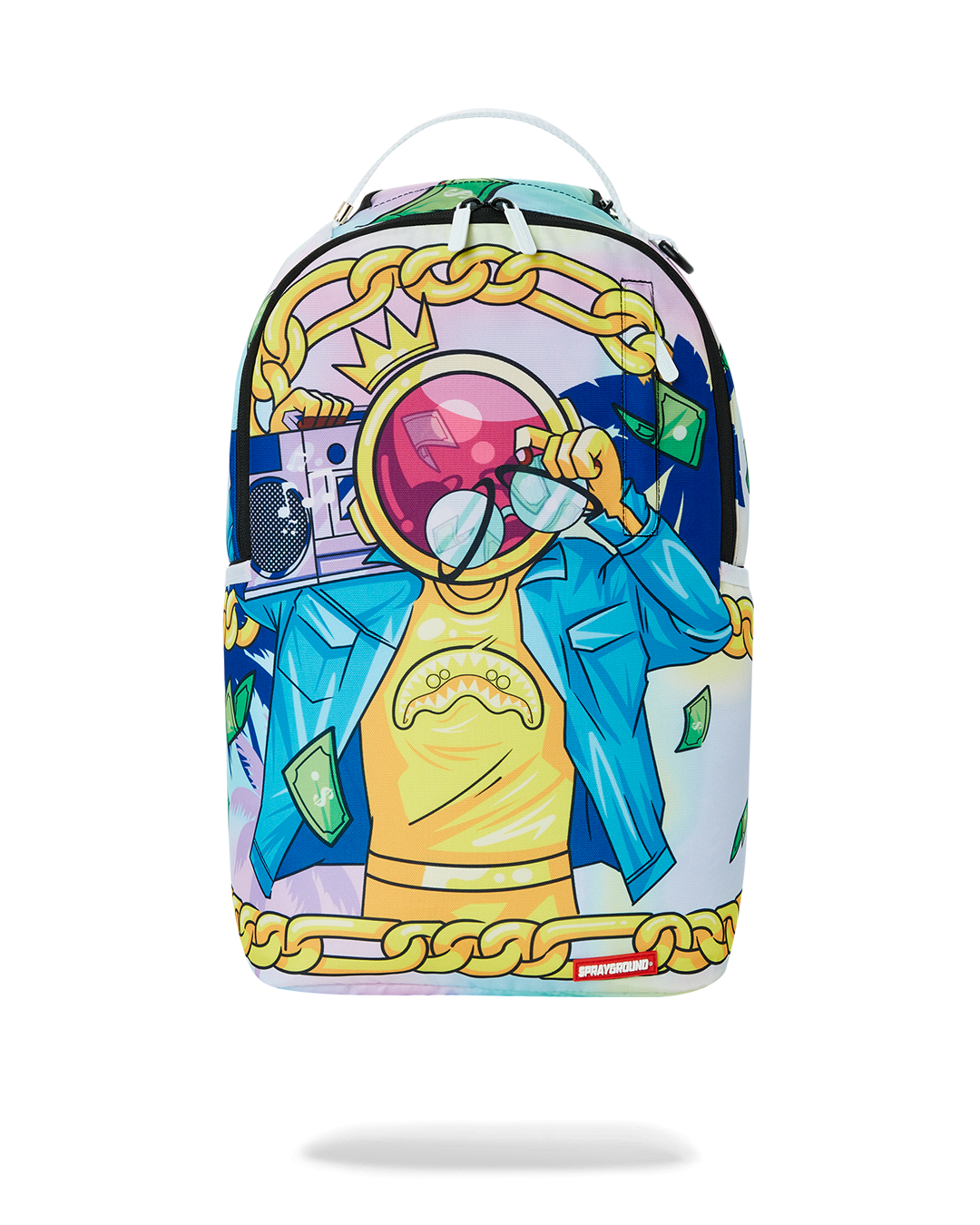 Close-up of the Gimme My Space backpack showing gold zippers and metal hardware
