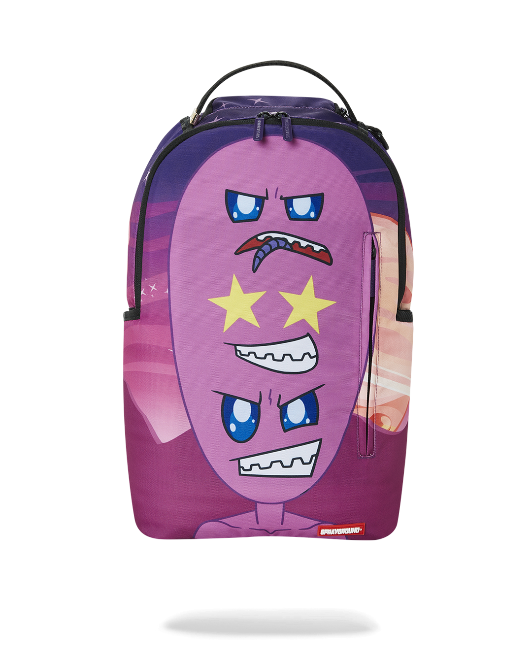 Front view of the Alien Galaxy Backpack featuring galaxy print and gold zippers, perfect for school or work.