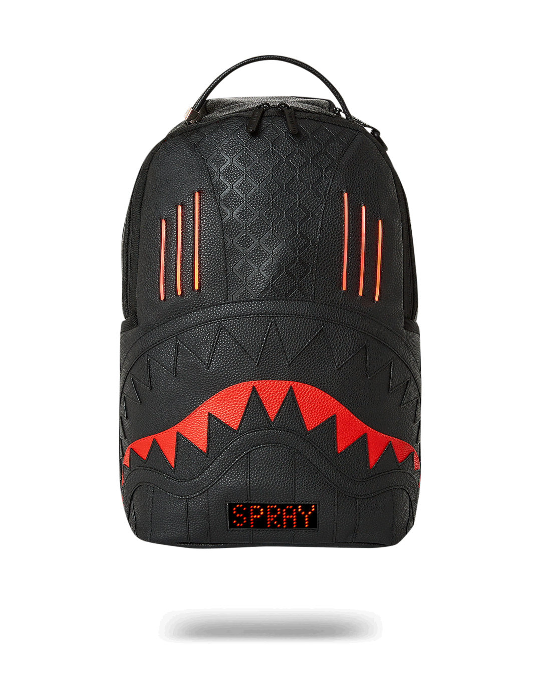 Front view of the LED Knight Rider backpack with glowing features