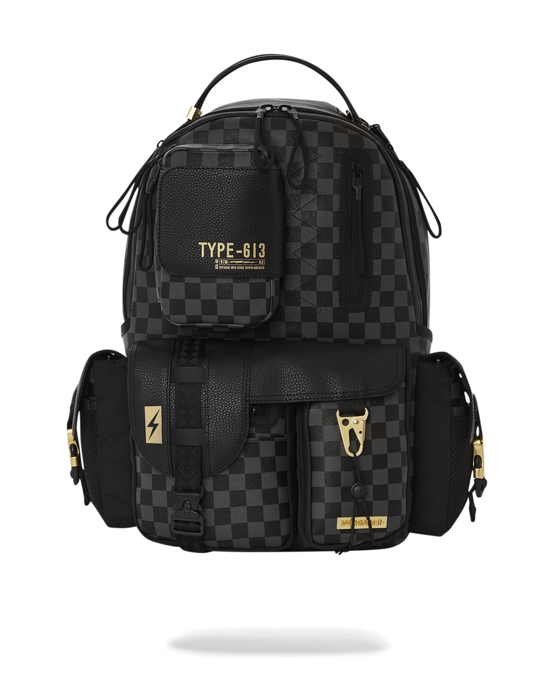 Night Watch Faux Leather Travel Backpack for women, shown from the front with multiple cargo pockets.