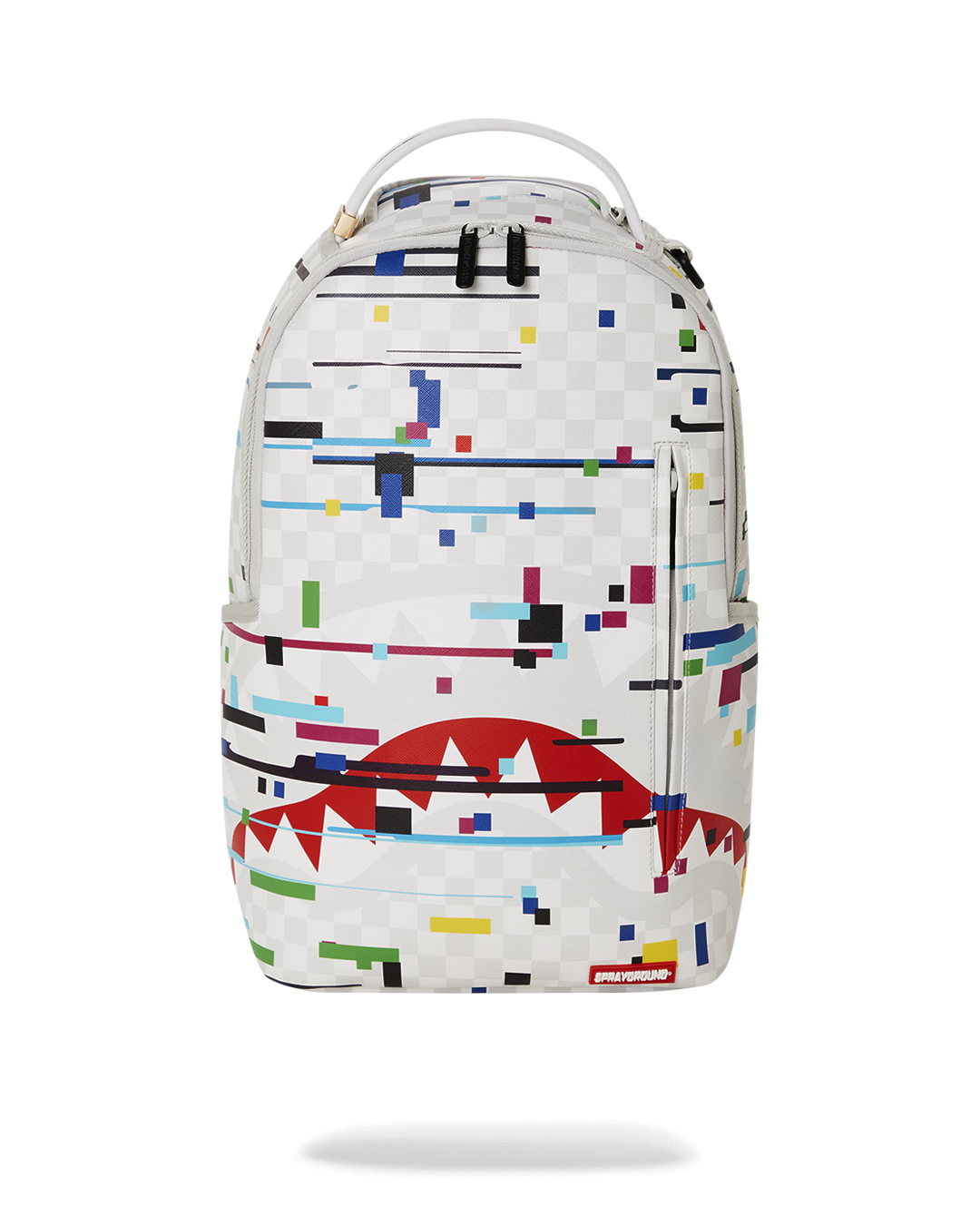 Front view of the Parisian Glitch Rider Faux Leather Backpack highlighting its stylish design.