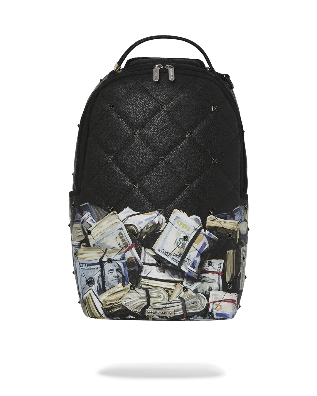 Close-up of Cayman Islands backpack’s quilted texture and stud detailing