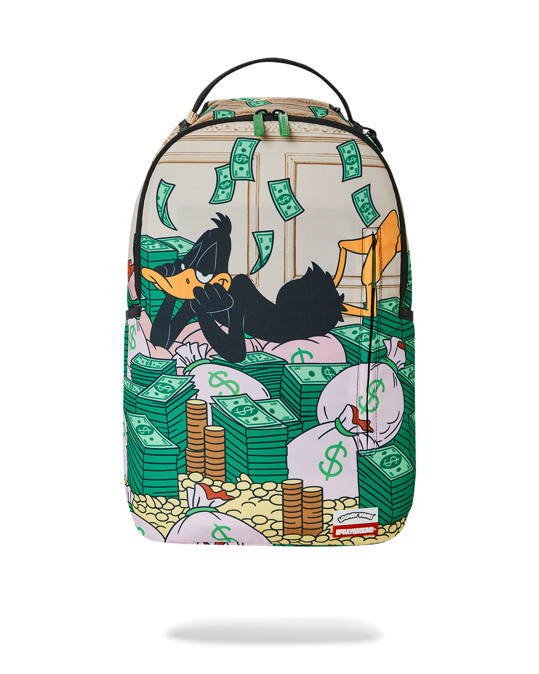 Daffy Duck backpack showcasing front with zipper pockets
