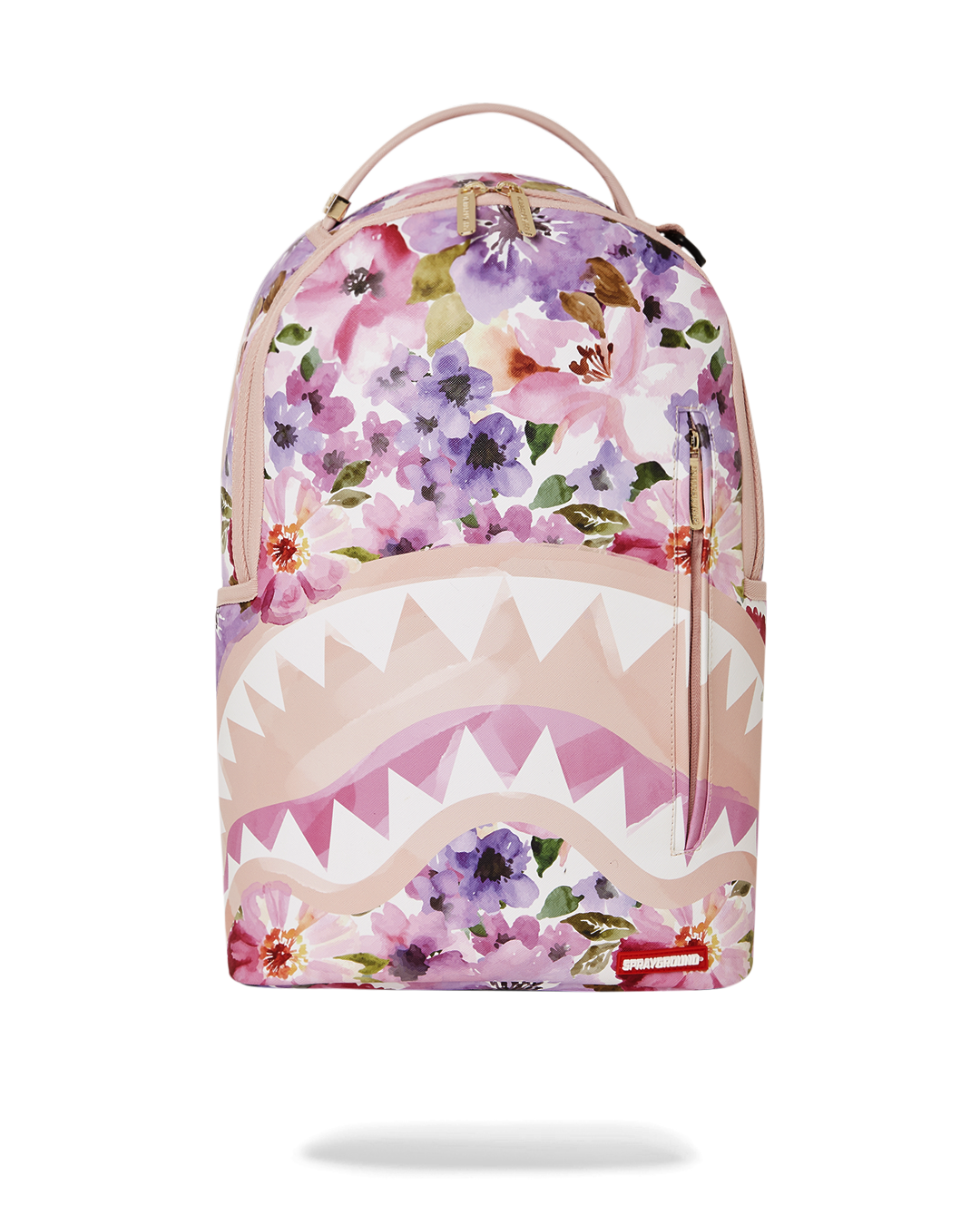 Botanic Villa faux leather backpack with front zipper pocket and side pockets, ideal for travel or daily commute.