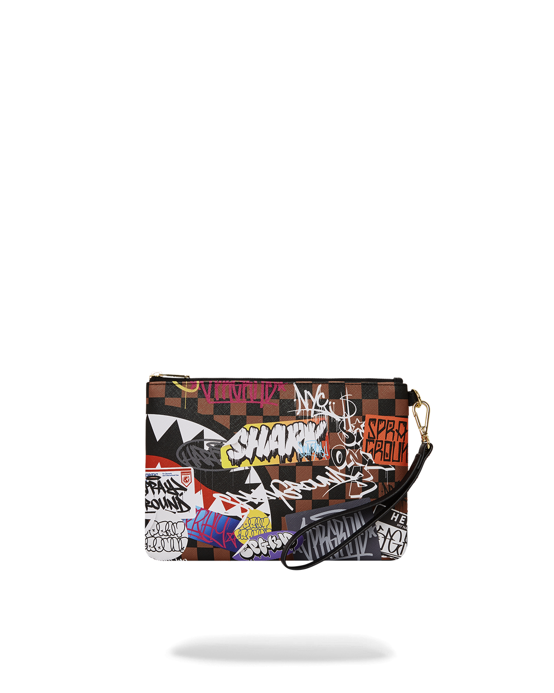 Front view of convertible clutch bag with crossover handle