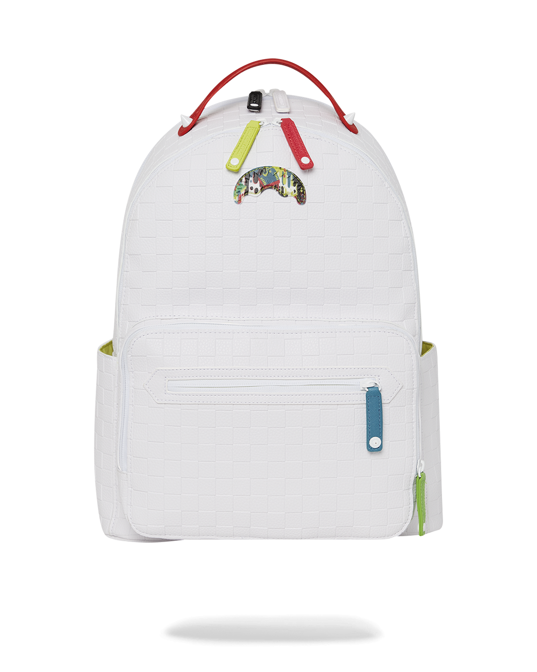 Front view of the Urban Chic Faux Leather Cargo Backpack showcasing its embossed design.