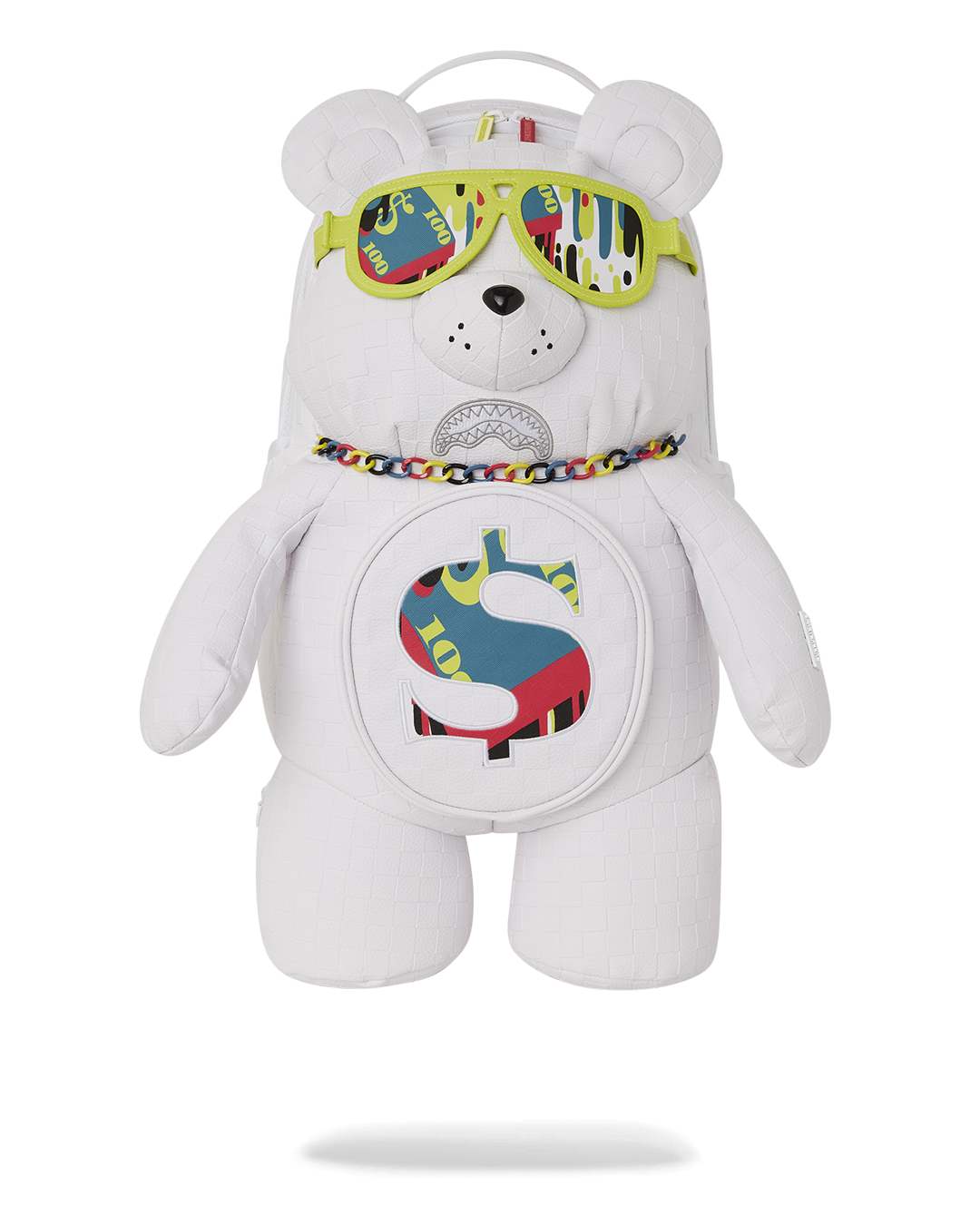 Sprayground teddy bear backpack with colorful chain details