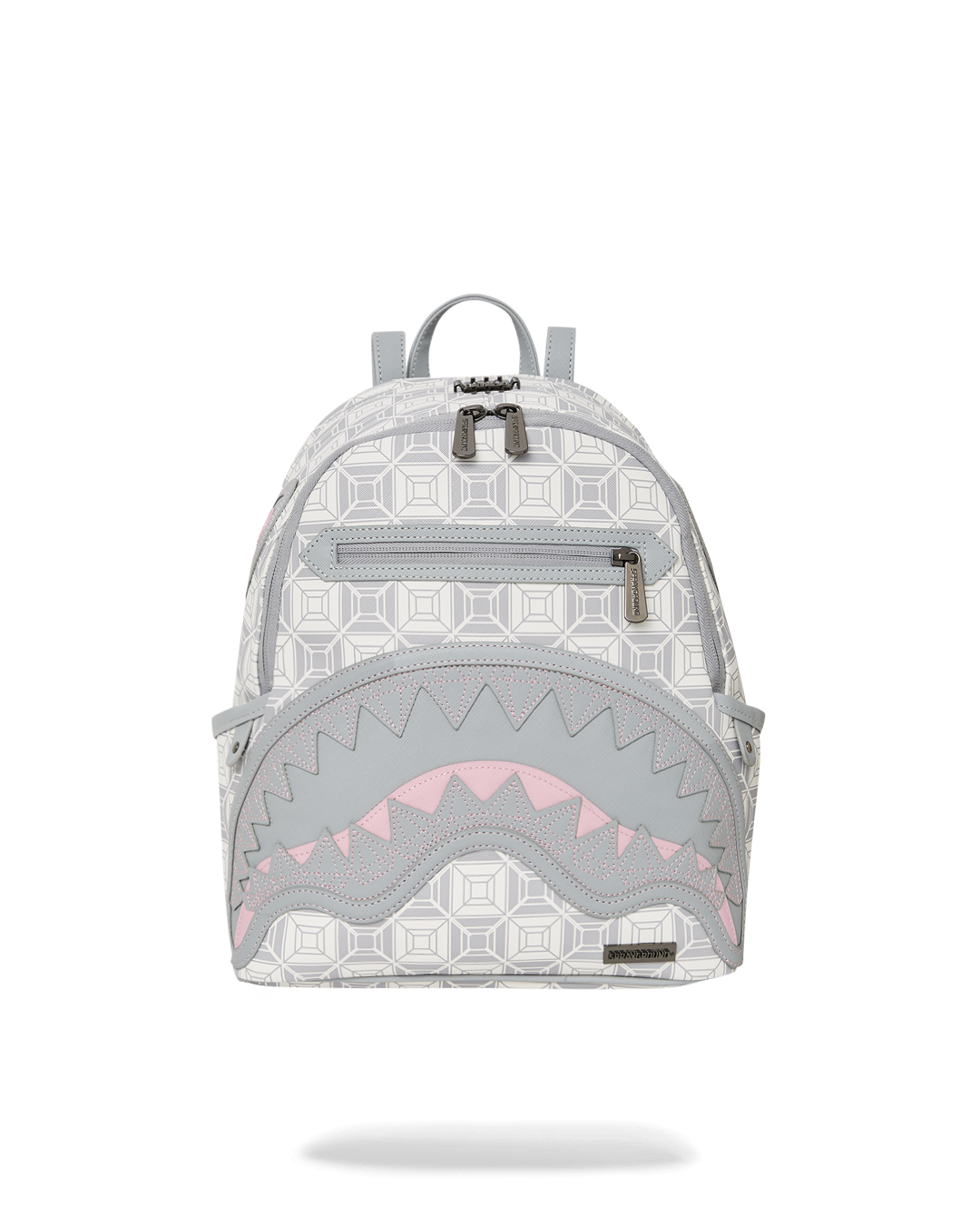 Front view of the faux leather African Intelligence backpack with gold zippers