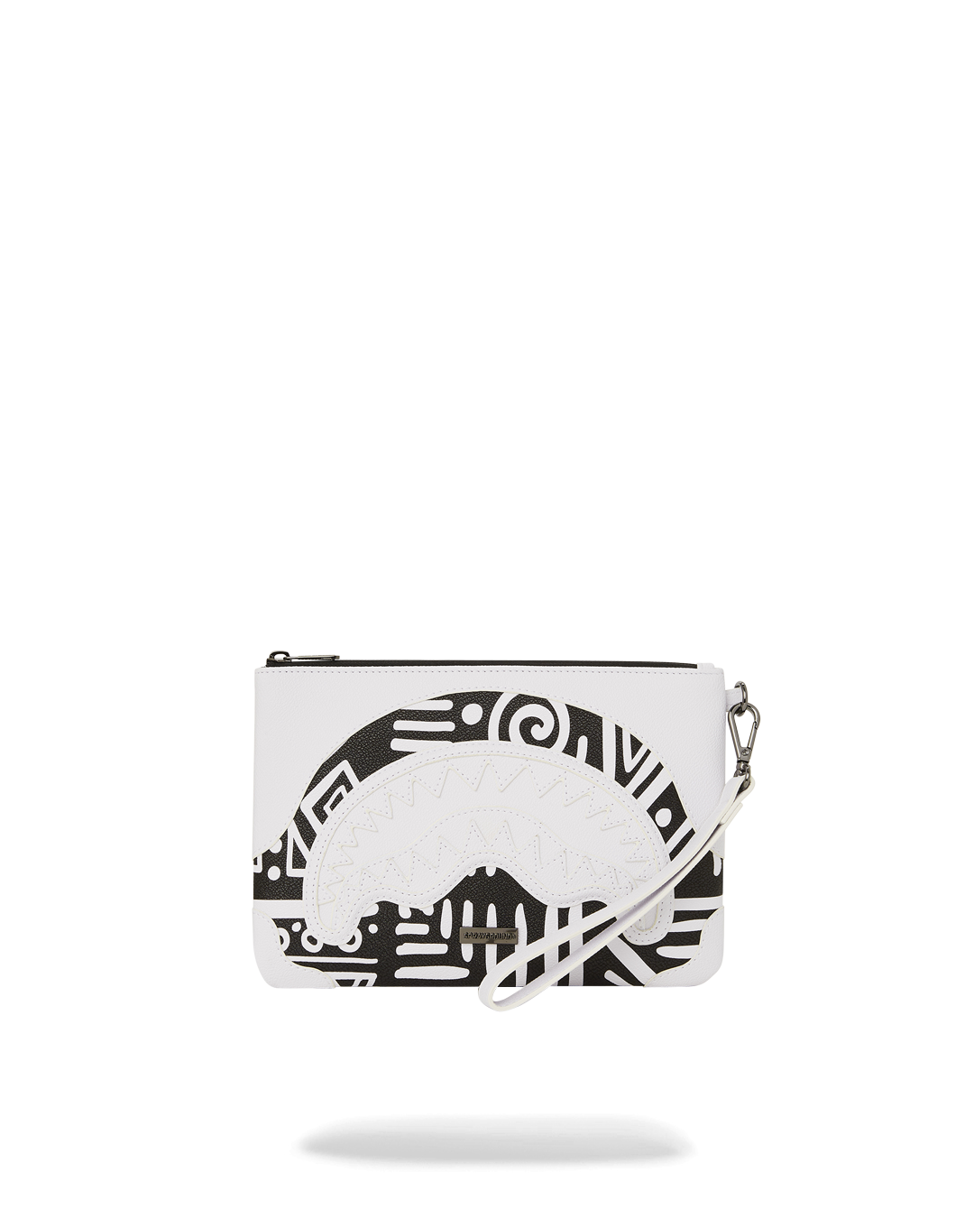 Front panel of black crossbody bag showing bold AI graphic and red webbing handle