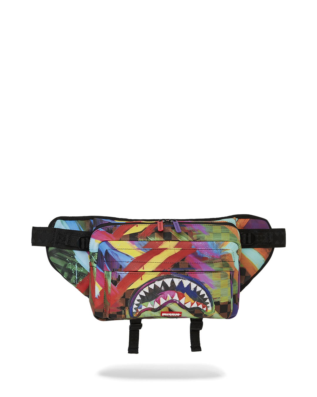 Angled view of black crossbody bag worn across chest during a city walk