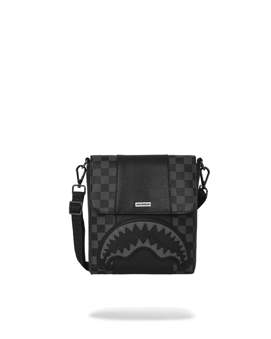 Close-up of the faux leather material and zipper closure