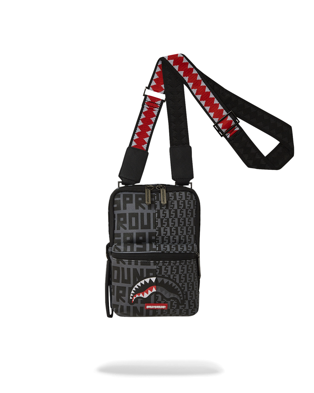 Front view of the Sharkfinity Stealth Pilot messenger sling bag showcasing its sleek design and water-resistant faux leather