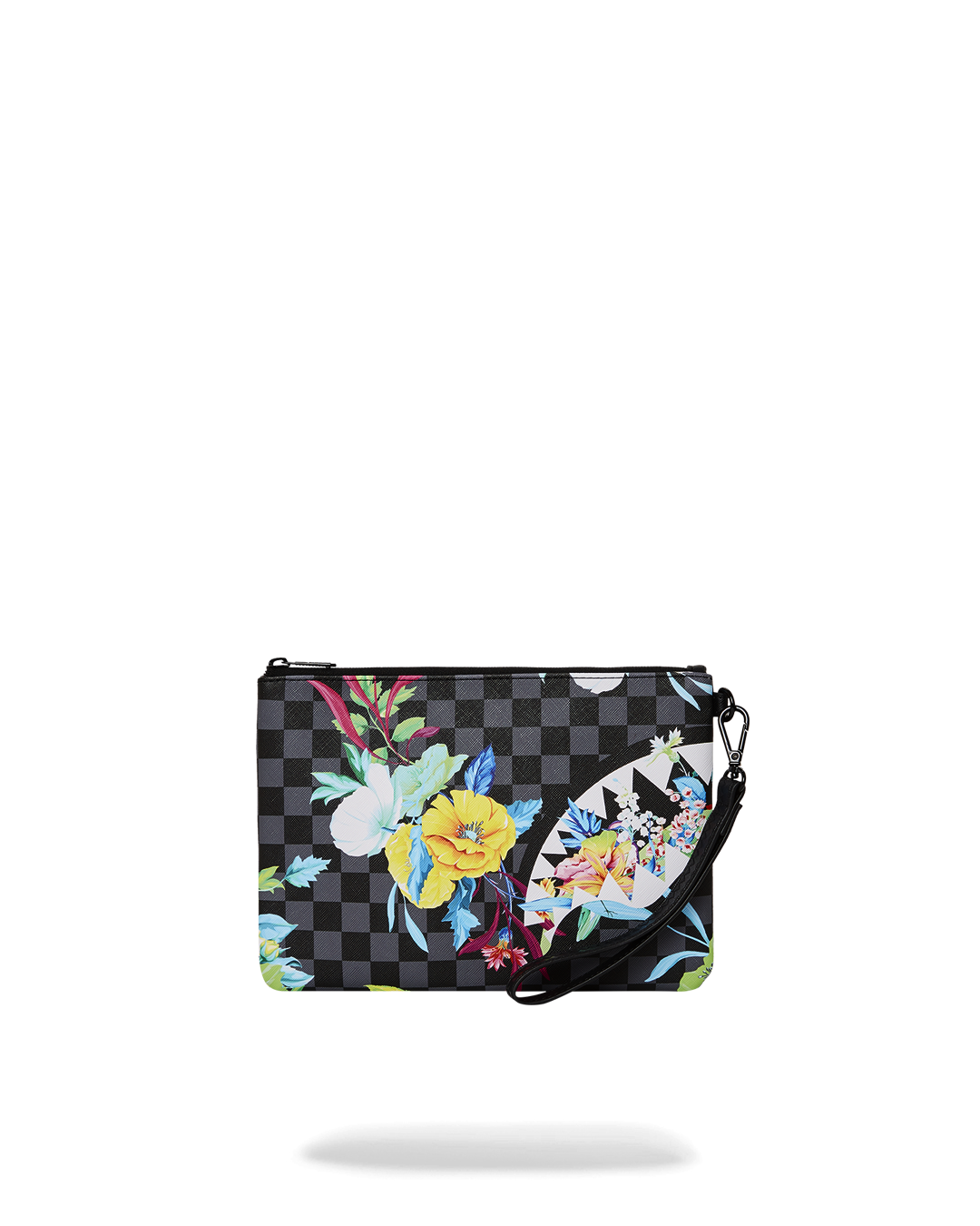 Front view of the elegant faux leather clutch in stylish setting.