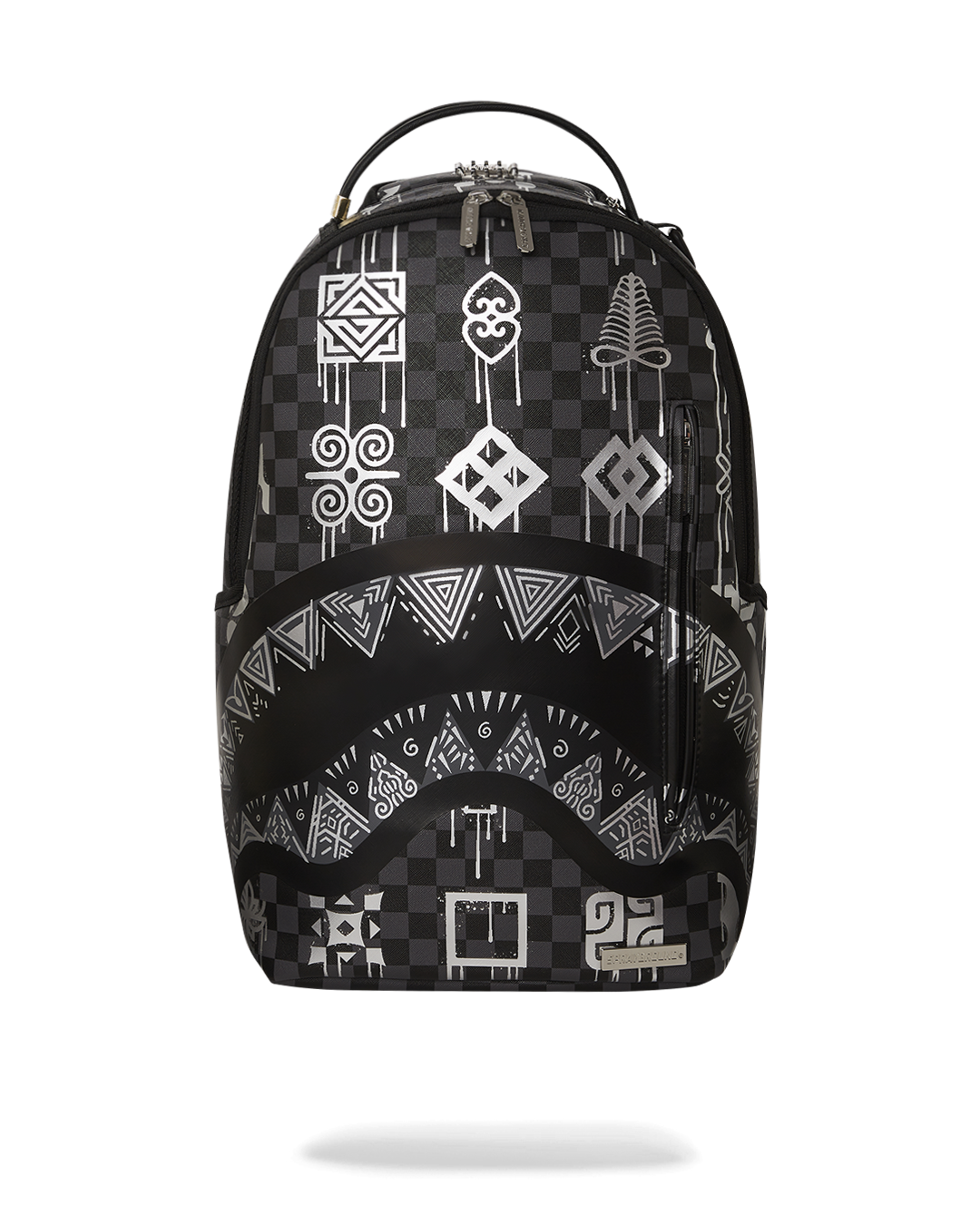 Front view of the pink Sprayground backpack showcasing its unique design.