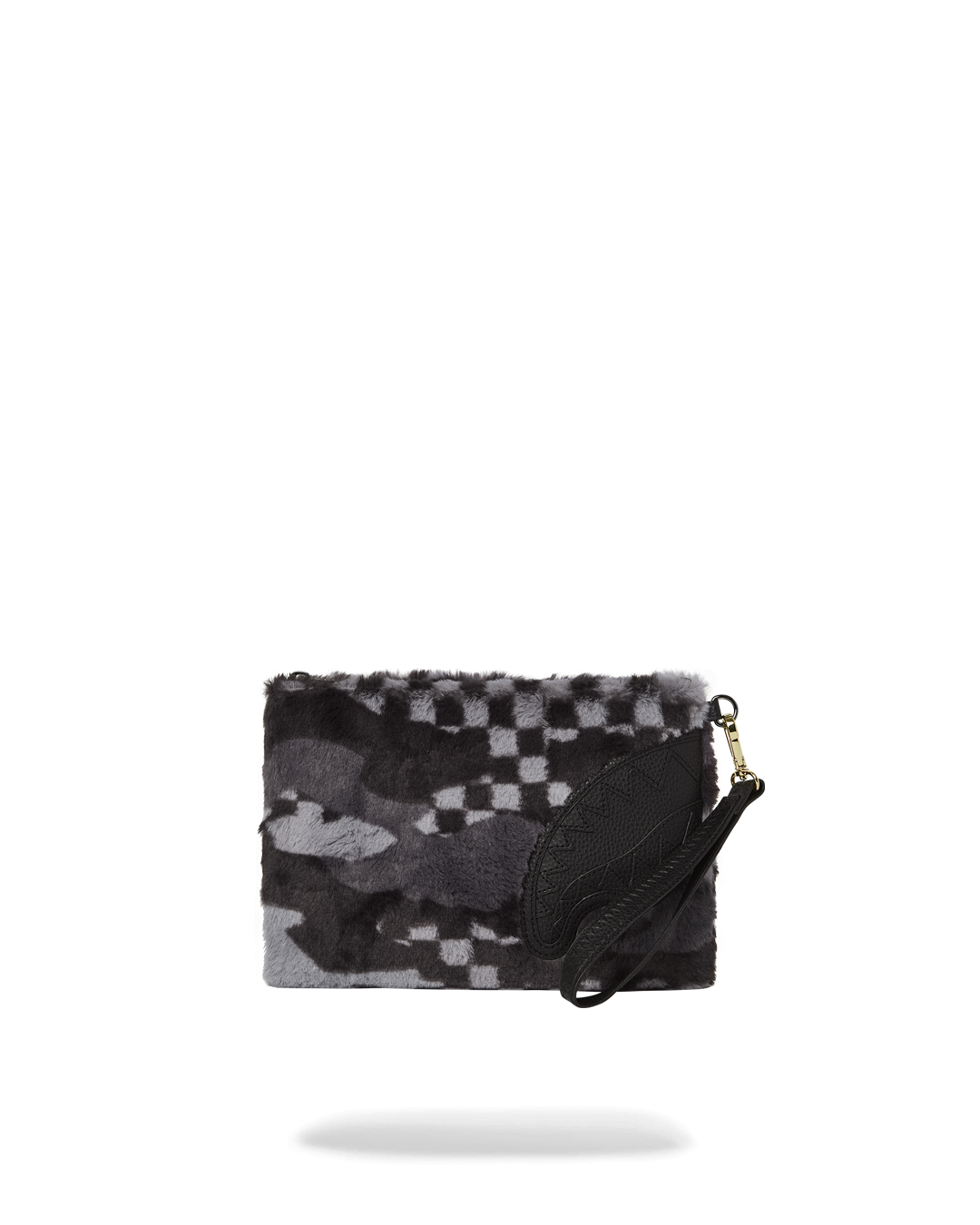 Aspen Highlands clutch held open showing interior pocket and wristlet strap