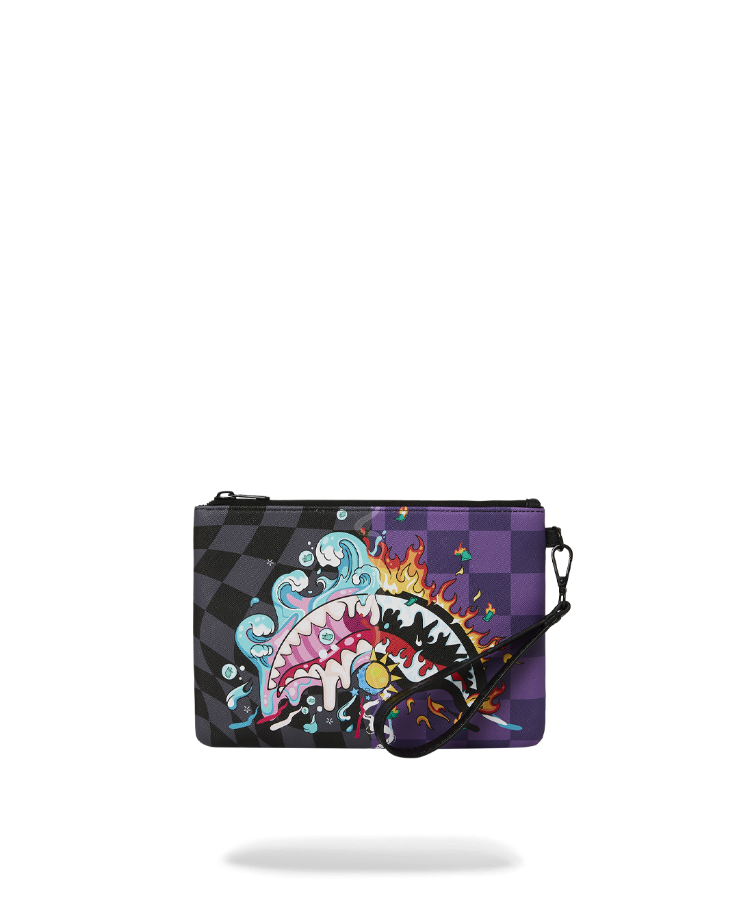 Faux leather clutch with handle and removable wristlet strap, perfect for evening wear