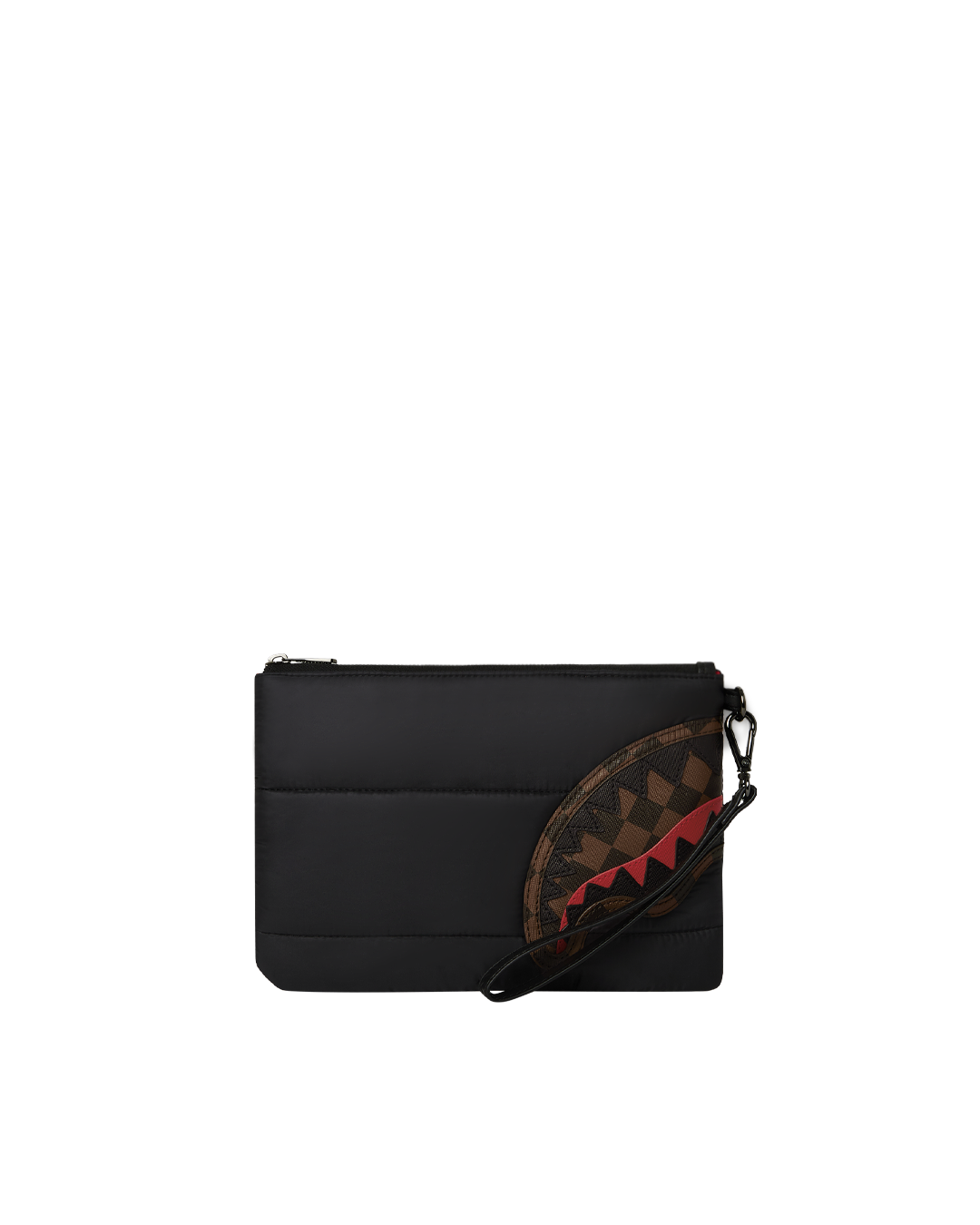 Front view of the Puffer Shark Crossover Clutch showcasing its quilted design.