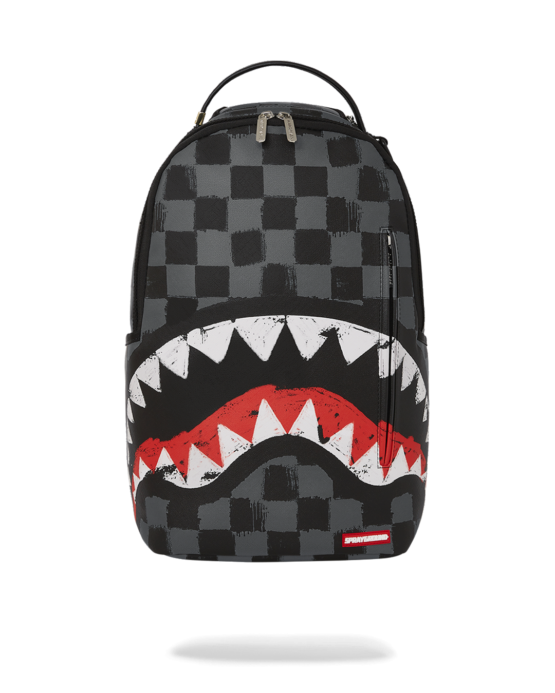 Front view of the Vanquish II water-resistant backpack with gold zippers