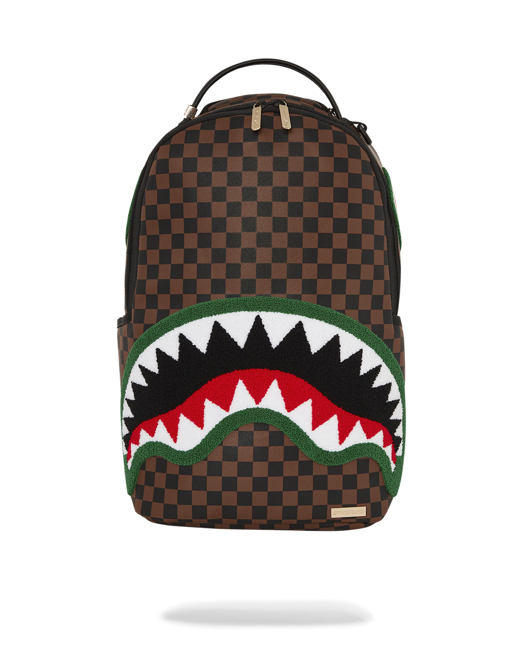Close-up of shark mouth detail on BAPE backpack