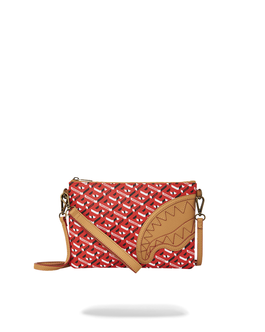 Front view of the elegant convertible clutch with wristlet strap