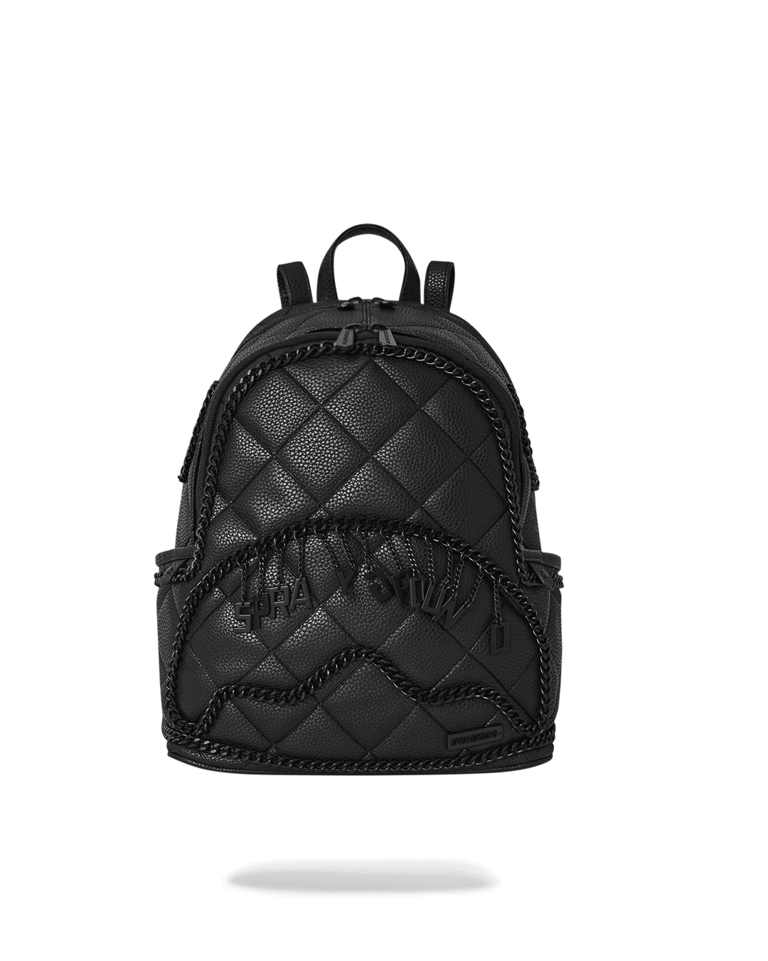 Gothic faux leather backpack with chain hardware and multiple compartments