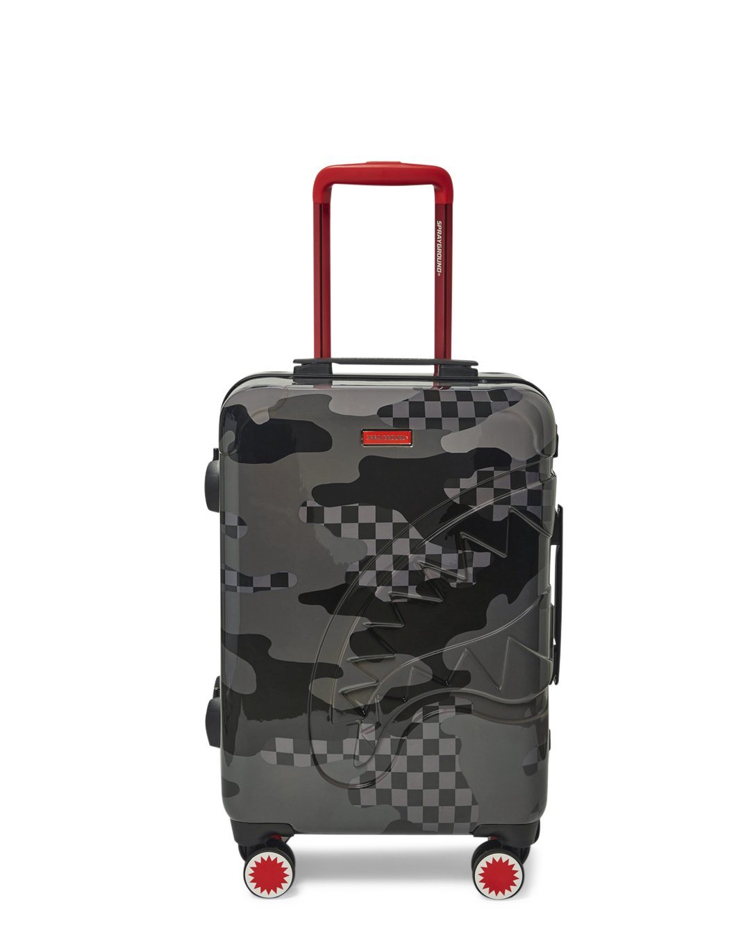 Sharkitecture Hardshell Carry-On Luggage by Sprayground - front view showcasing the patented shark sculpture design