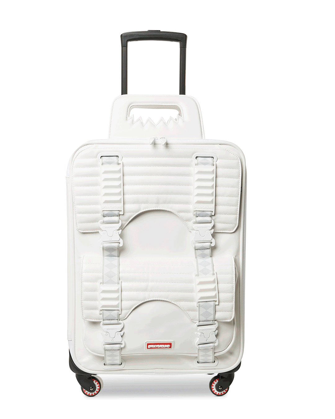 Overhead view of carry-on luggage showing organized compartments for travel bags