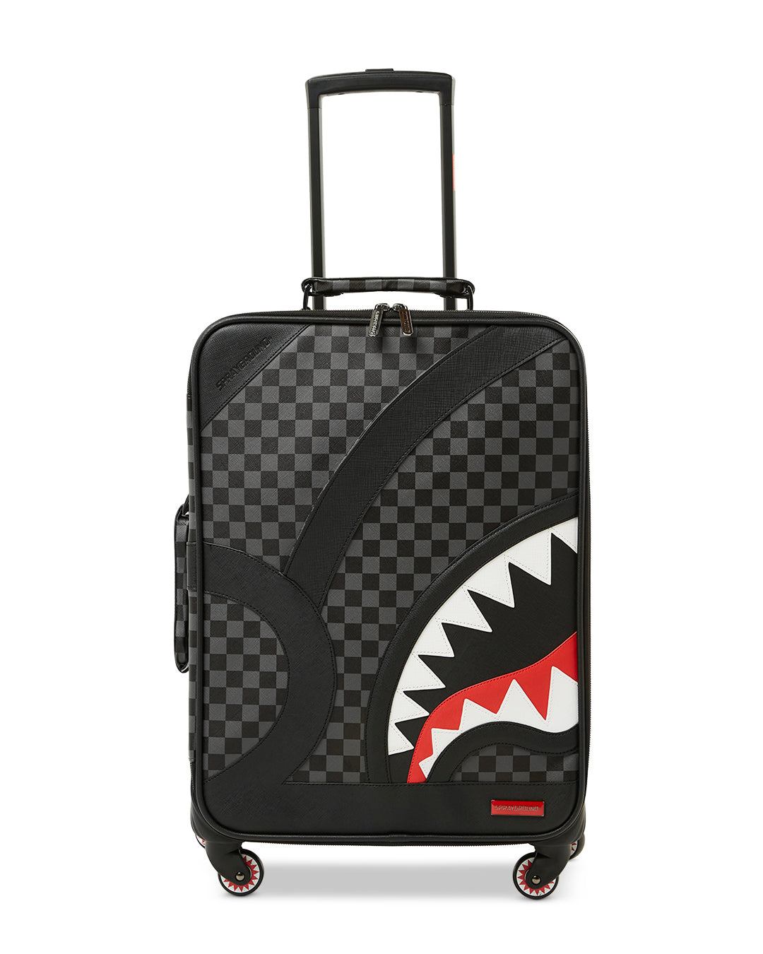 Jetsetter Carry-On Faux Leather Luggage exterior with embossed logo and dual spinning wheels