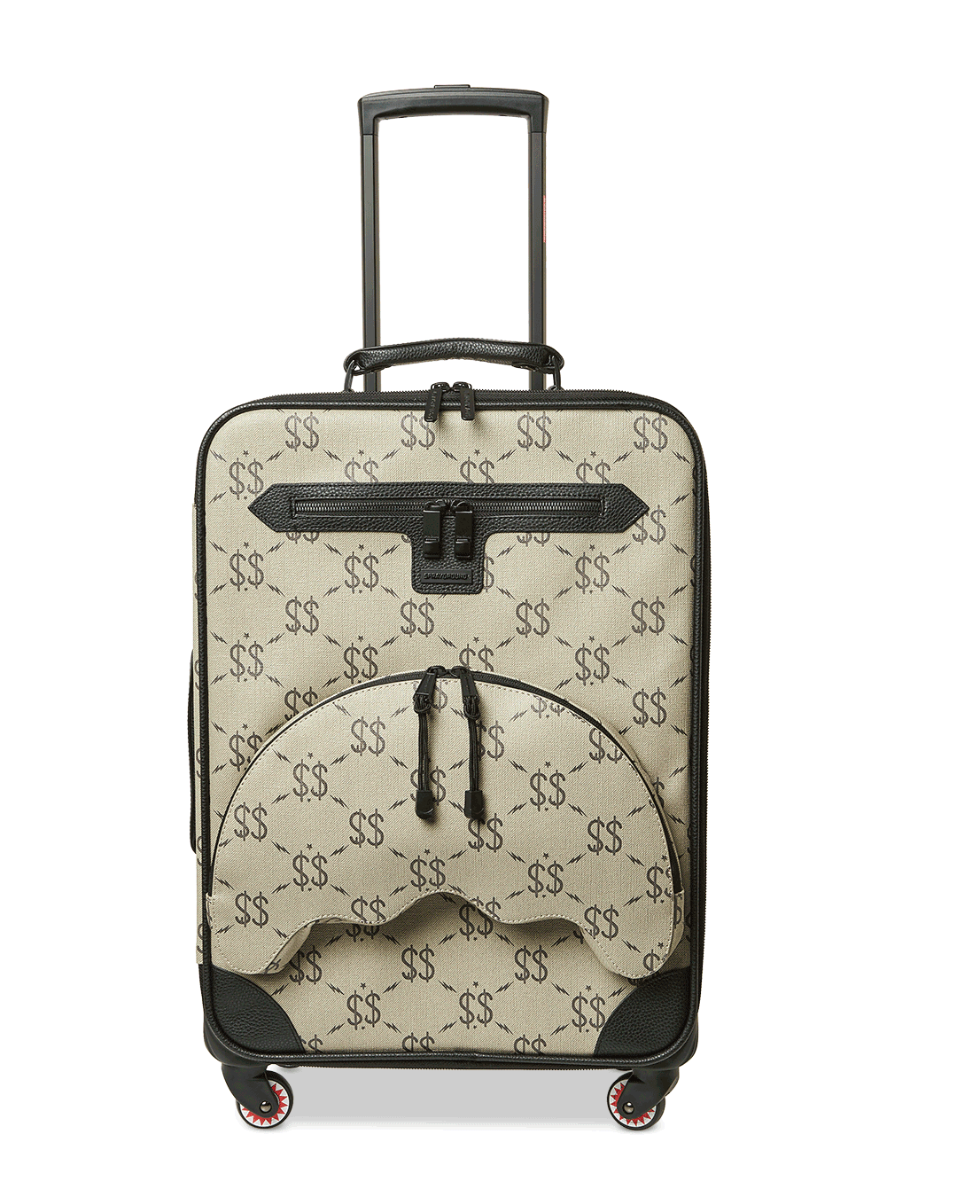 Front view of Jetsetter faux leather carry-on luggage with wheels