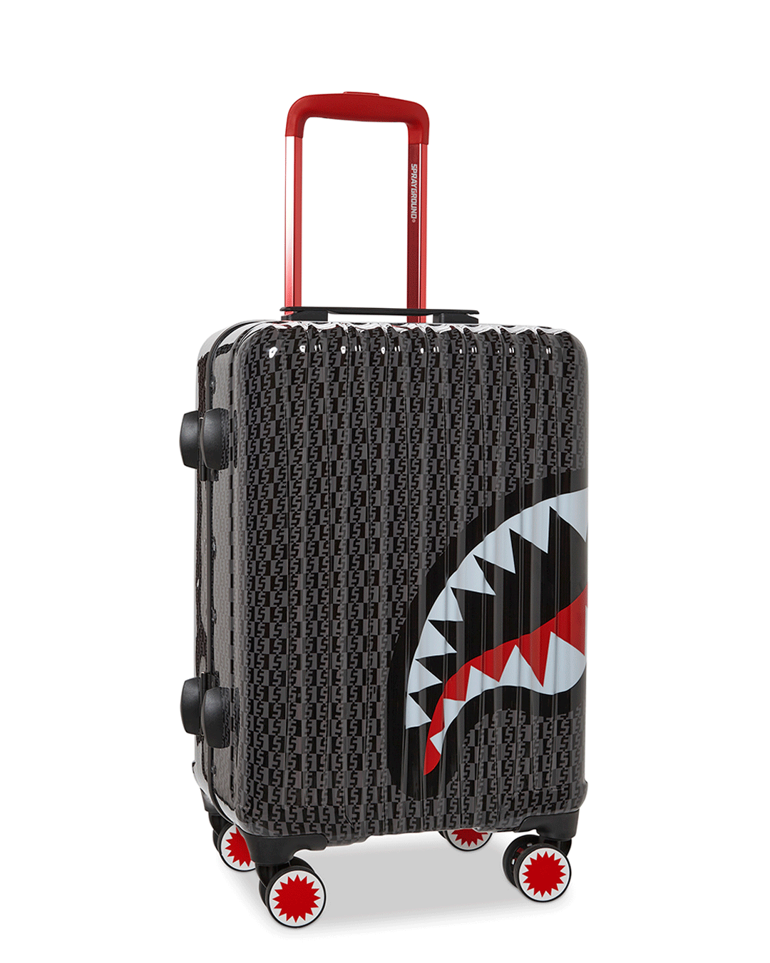 Spraygatti Sharknautics hardshell luggage in open position showing interior compartments