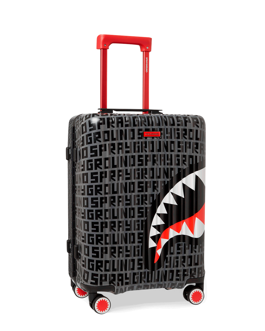Front view of Sharkfinity Stealth carry-on luggage with TSA luggage locks.