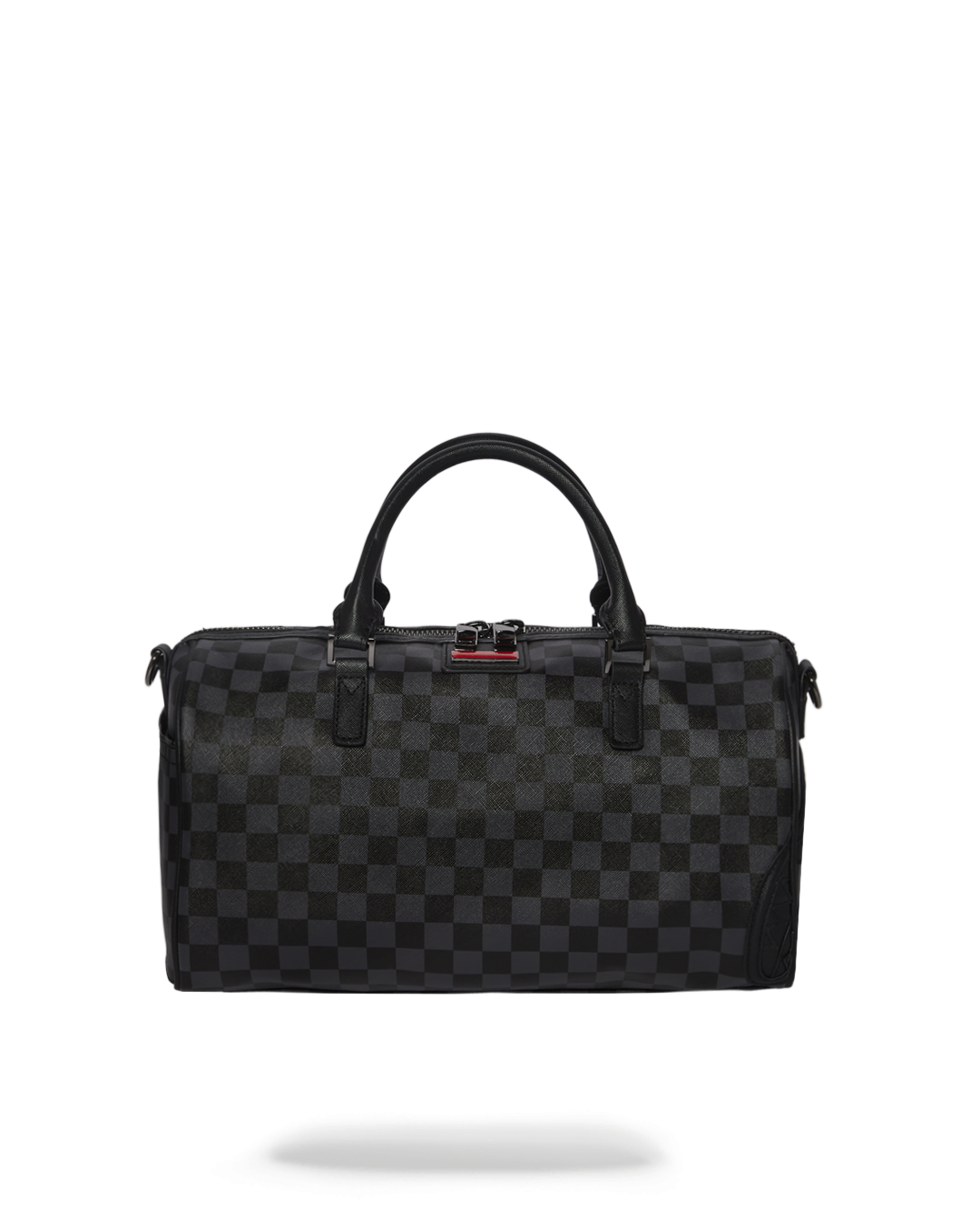 Front view of Henny vegan leather mini duffle bag showcasing zippered openings.