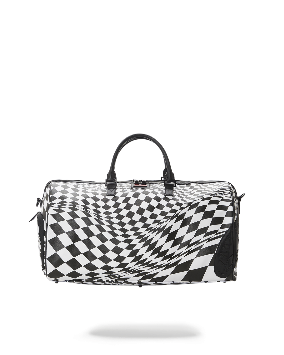 Side view of the large duffle bag with wheels and vegan leather exterior