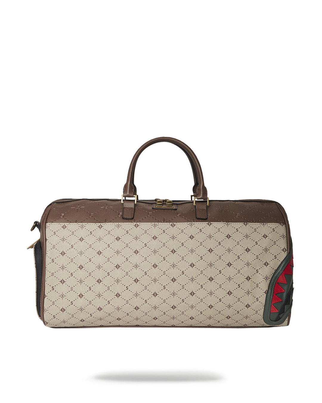 Close-up of the emperor elite travel duffle bag showing gold zippers.