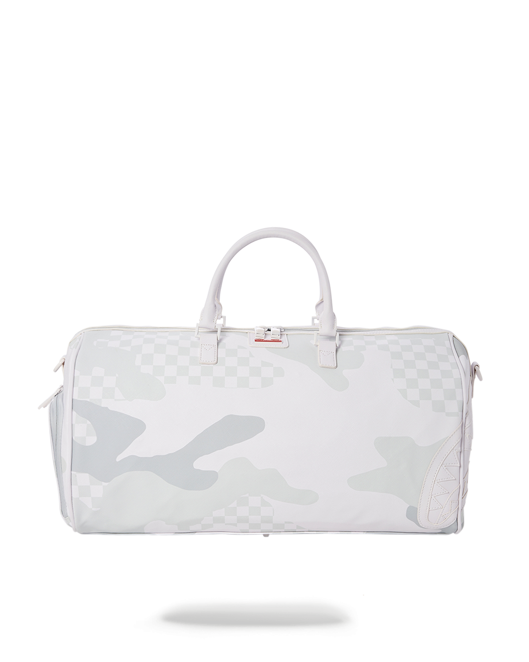 Le Blanc duffel bag open, showing sneaker pocket and interior space