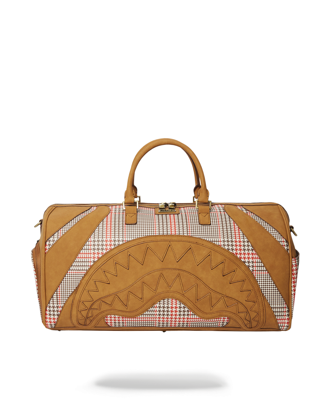 Side profile of the duffle bag with sneaker pocket visible