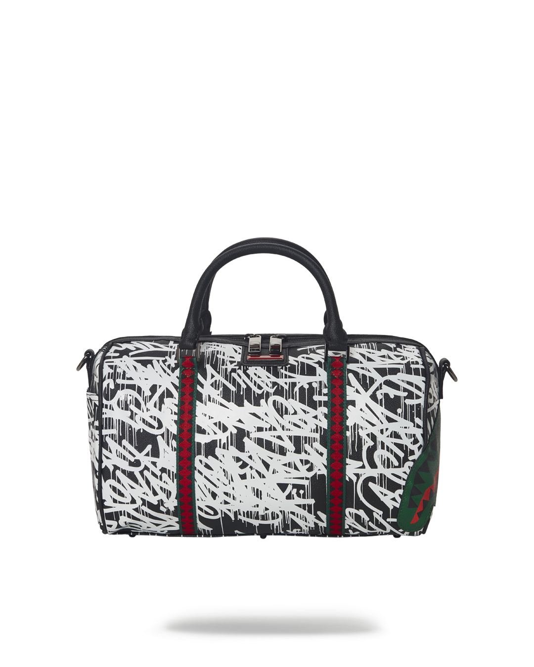 Mini vegan leather duffle bag with adjustable strap, showcasing its durable vegan leather material.