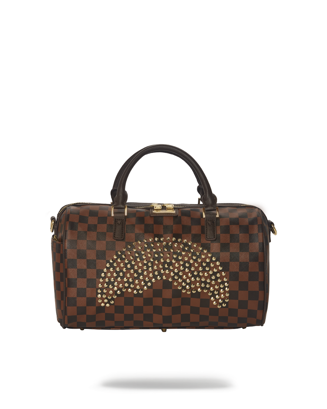 Front view of the Polaris mini duffle bag showcasing its gold rivet design.