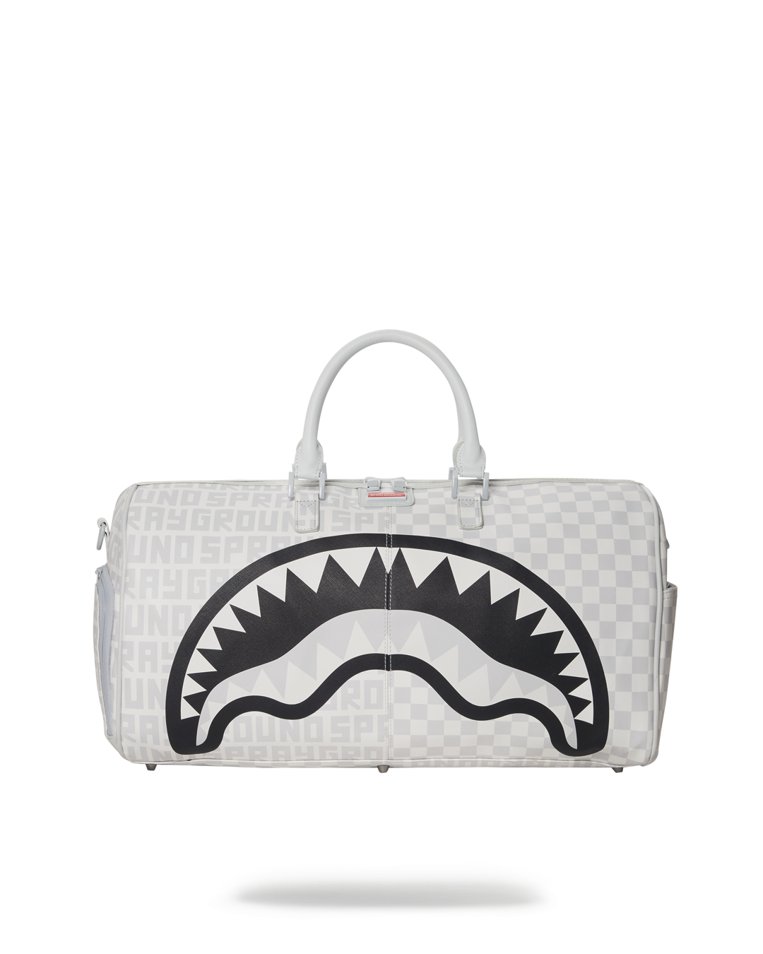 Vegan leather duffle bag with gold zippers and adjustable straps, ideal for travel.
