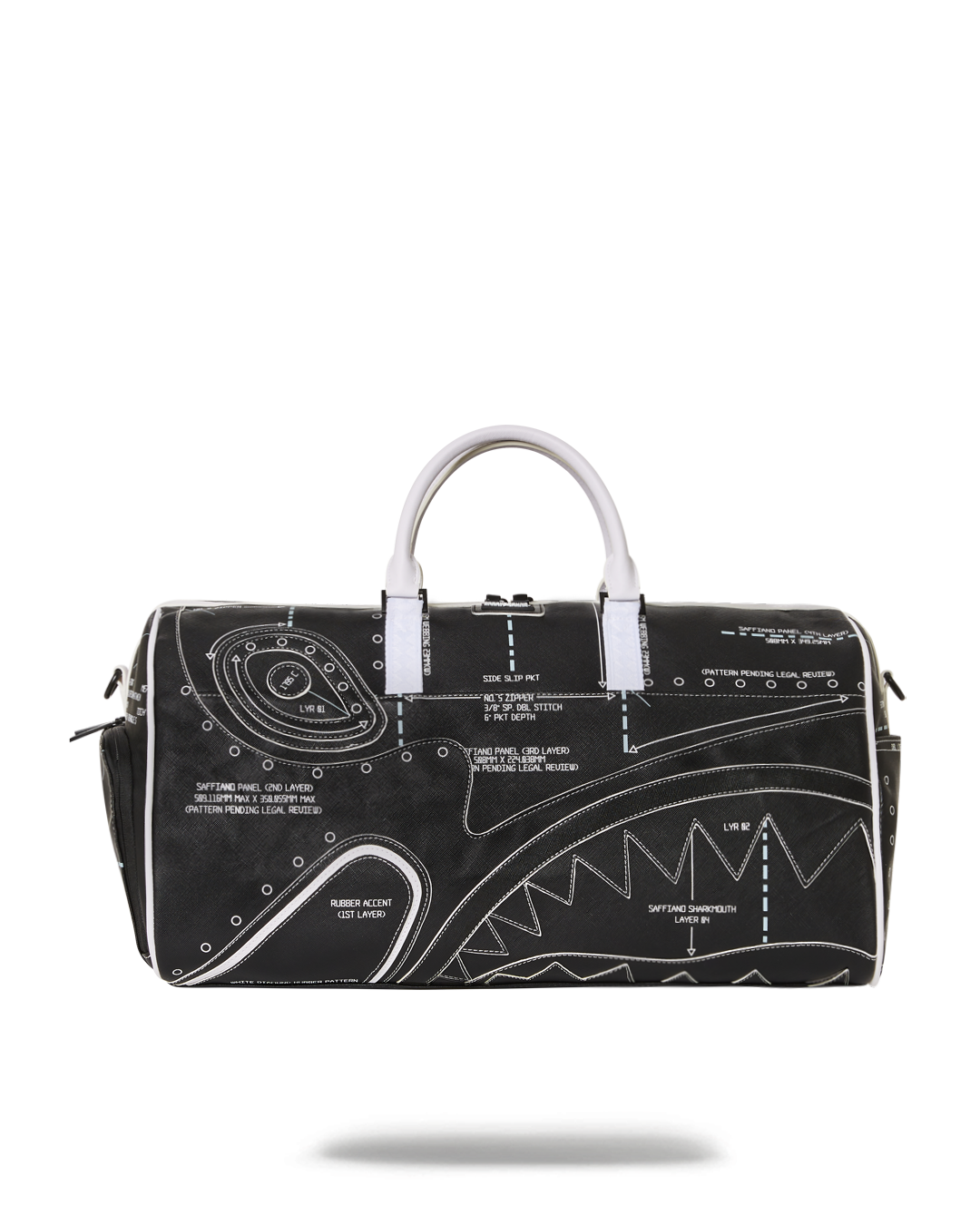 Spacious interior of the faux leather tech duffle bag, showcasing its compartments.