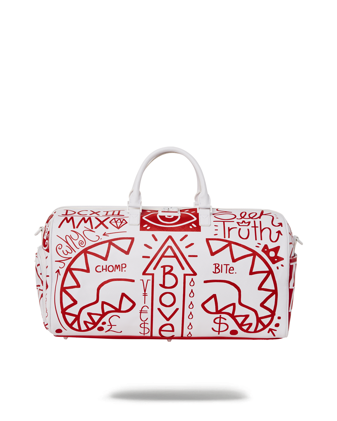 Faux leather rolling duffle bag with gold zippers and adjustable straps
