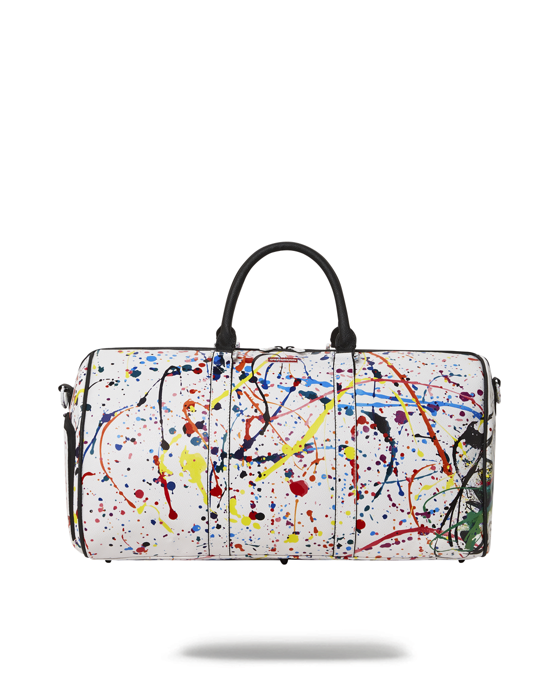 Leather duffle bag with adjustable straps and metal zippers