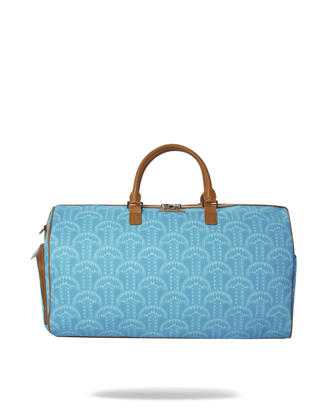 Turq vegan leather duffle bag with metal zippers and adjustable straps