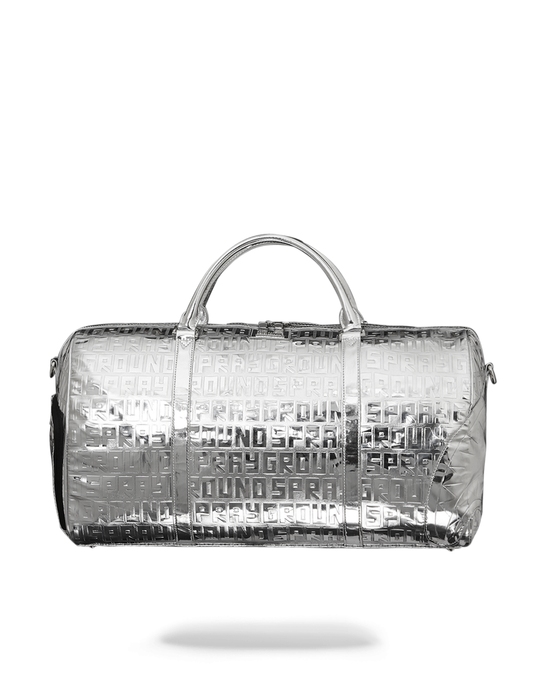 Metallic Titan Duffle Bag front view with zippered compartments