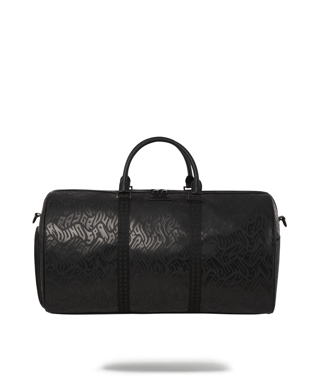 Faux leather duffle bag with gold zippers, ideal for travel