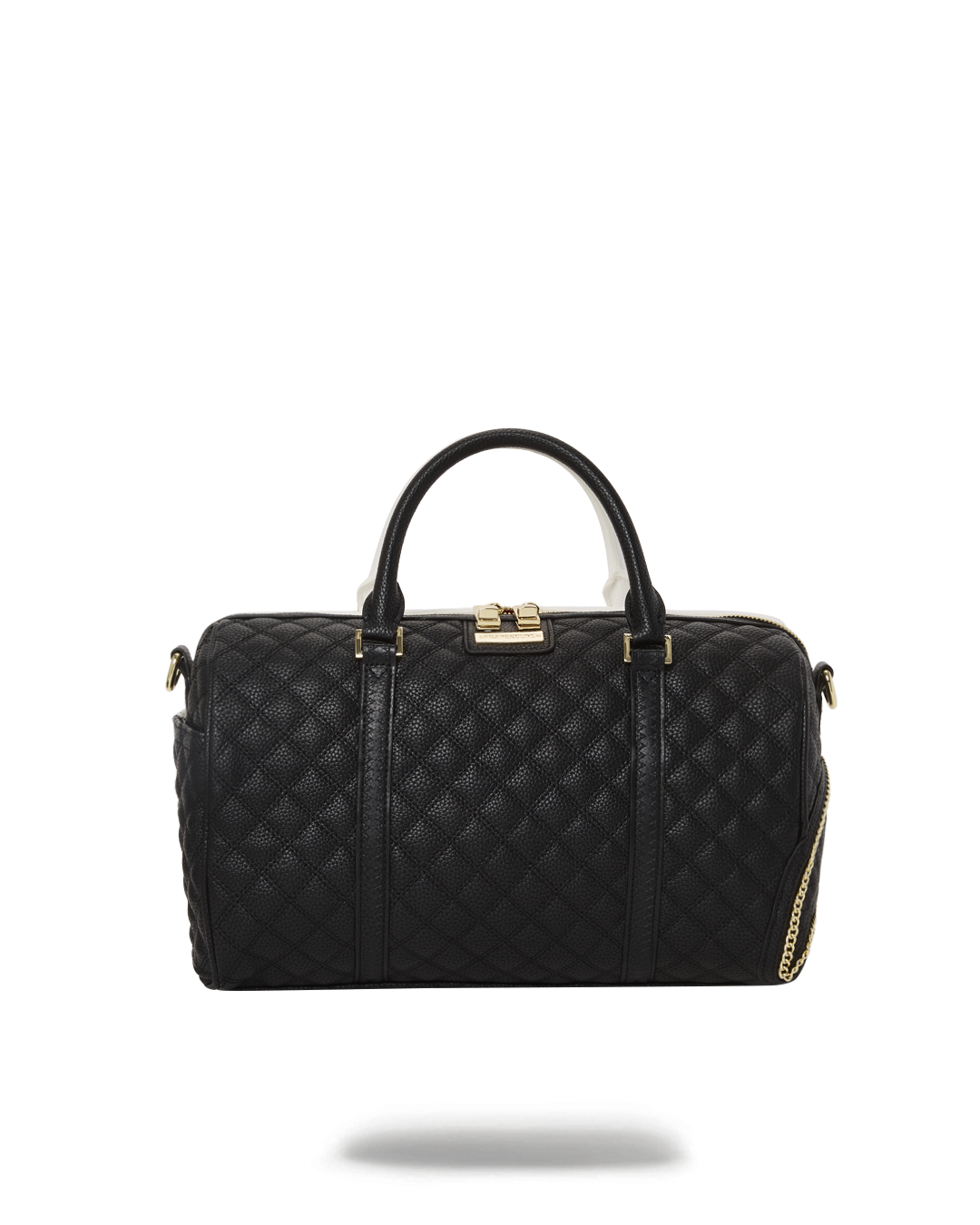 Quilted faux leather shark mini duffle bag with gold metal hardware