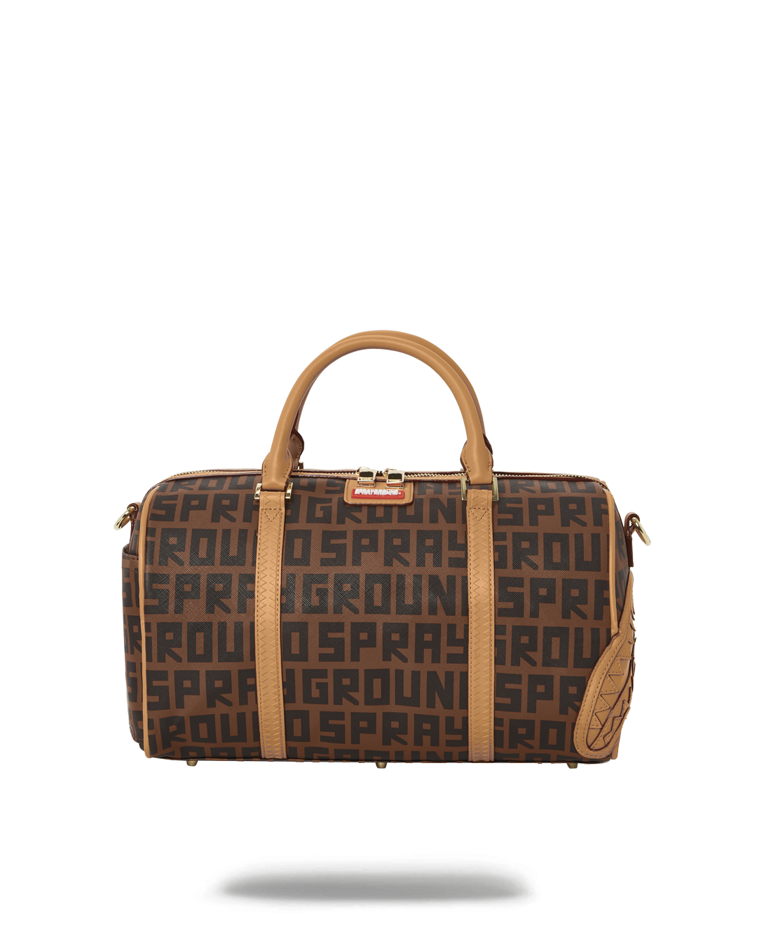 Front view of the Sharkfinity vegan leather mini duffle bag with adjustable straps